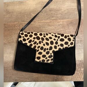 Stuart Weitzman black and print suede and leather handbag. Like new condition!